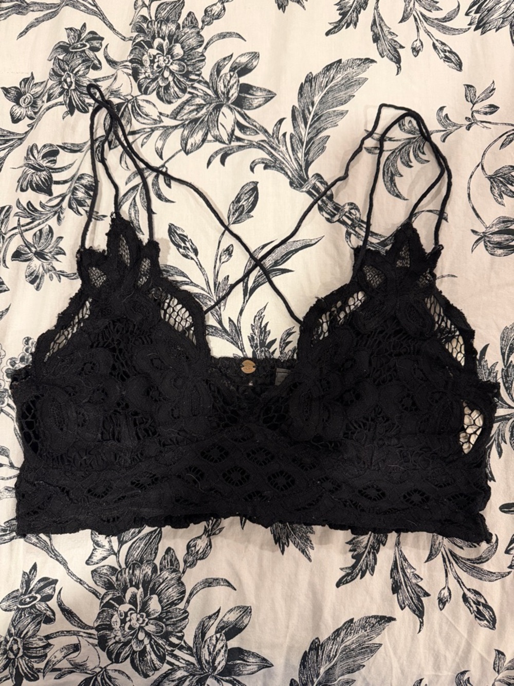 Free People Black Floral Lace Bralette with Strappy Back